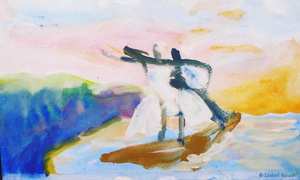 Wasserfarben Bild ziegt Segelboot, von Isabell Borucki - Kunsttherapie Bonn